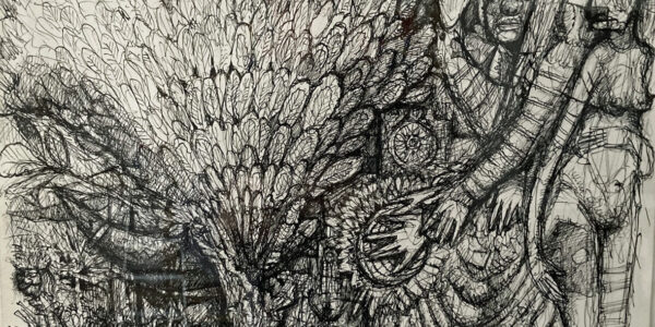 o.T. (Federbaum mit Figuren)